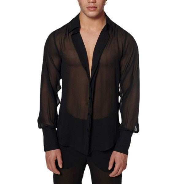 Summer Thin and Transparent Men's Shirt Breathable Casual Top Performance Suit