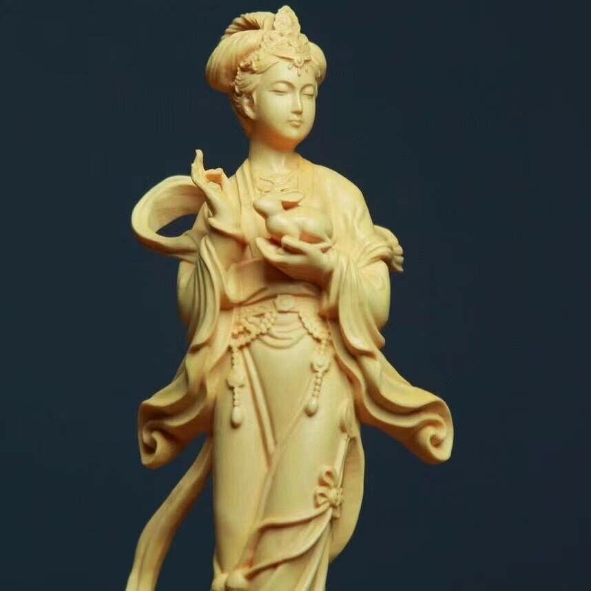 Chinese Boxwood Huang-yang wood carving Moon Goddess Chang'e statue黄杨木.嫦娥6018
