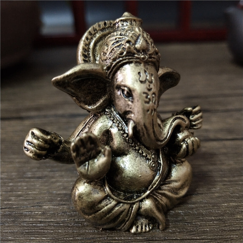 1.89" Bronze Color Lord Ganesha Statue Buddha Ornaments Elephant God Sculpture