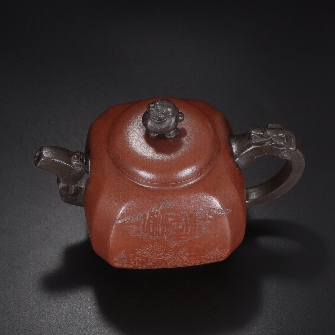 Chinese Yixing Zisha Clay Handmade Exquisite Teapot (:四方 底款:曼希陶艺)