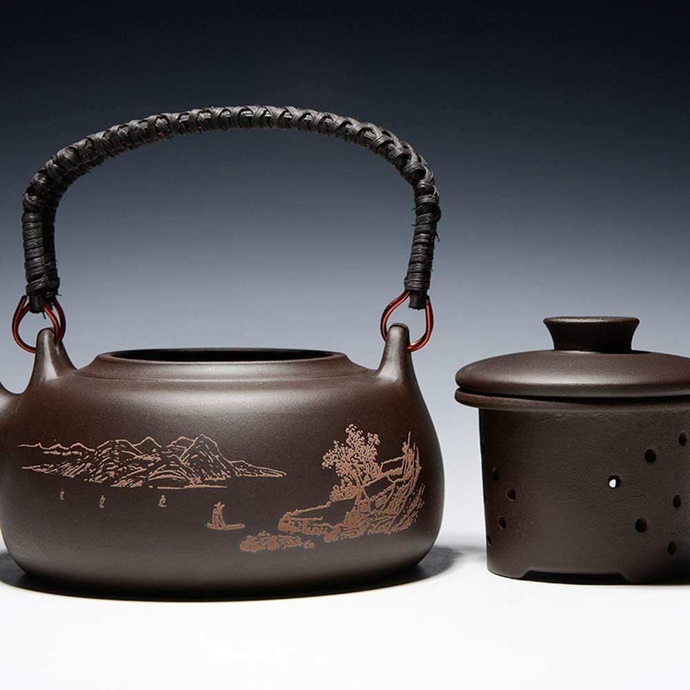 600ml Chinese Kung Fu Tea Pot Filter Creative Handle Purple Clay Home Teapot
