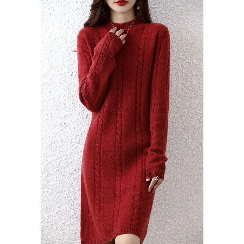 Women's Sweater Knitted Dresses Wool Ladie Dress Winter Pullovers Casual Skirts