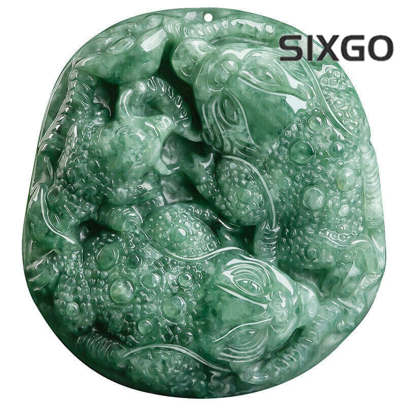 Grade A 100% Natural Green Jade Jadeite Double Dragon Spittor Pendant