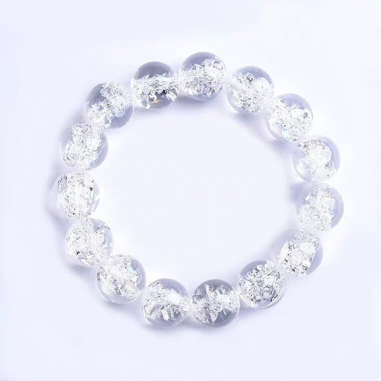 14mm Natural Himalaya Rock Crystal Women White Quartz Round Beads Bracelet