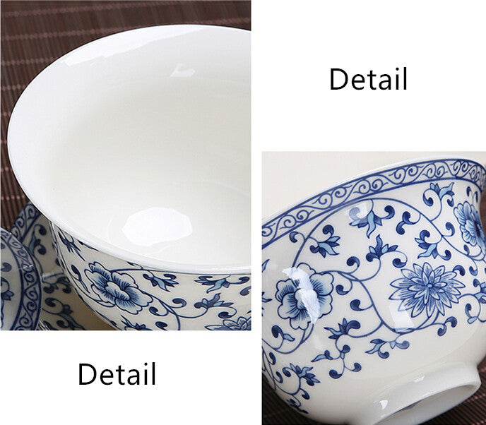 4.72" Gaiwan Blue And White Porcelain Tureen Cup Bowl For Green Tea Saucer Lid