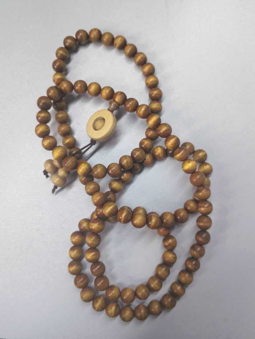 Gold Phoebe Nanmu 108 Beads Bracelet Water Grain 8mm Prayer Beads