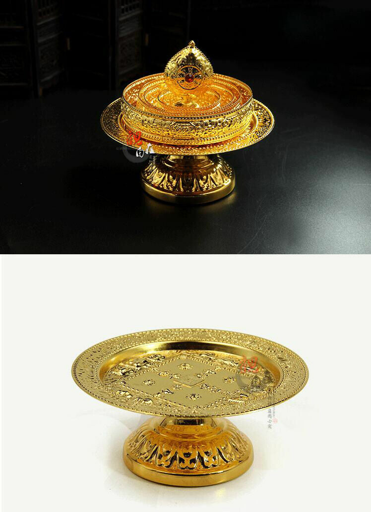 7.8inch Gilded Buddhist Offering Tibetan Buddhism Altar Mandala Manza Set Tray