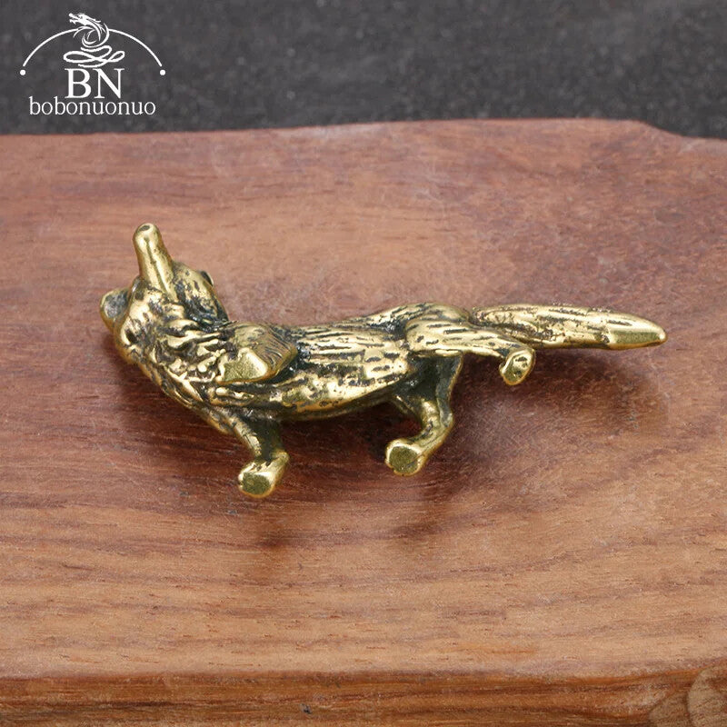 Solid Brass Fox Figurines Miniatures Desk Ornaments Tea Pet Crafts Retro