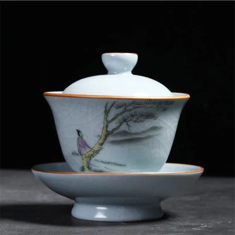 Kiln Tea Bowl Lid Saucer Set Ceramic Gaiwan Porcelain Tea Tureen Drinkware