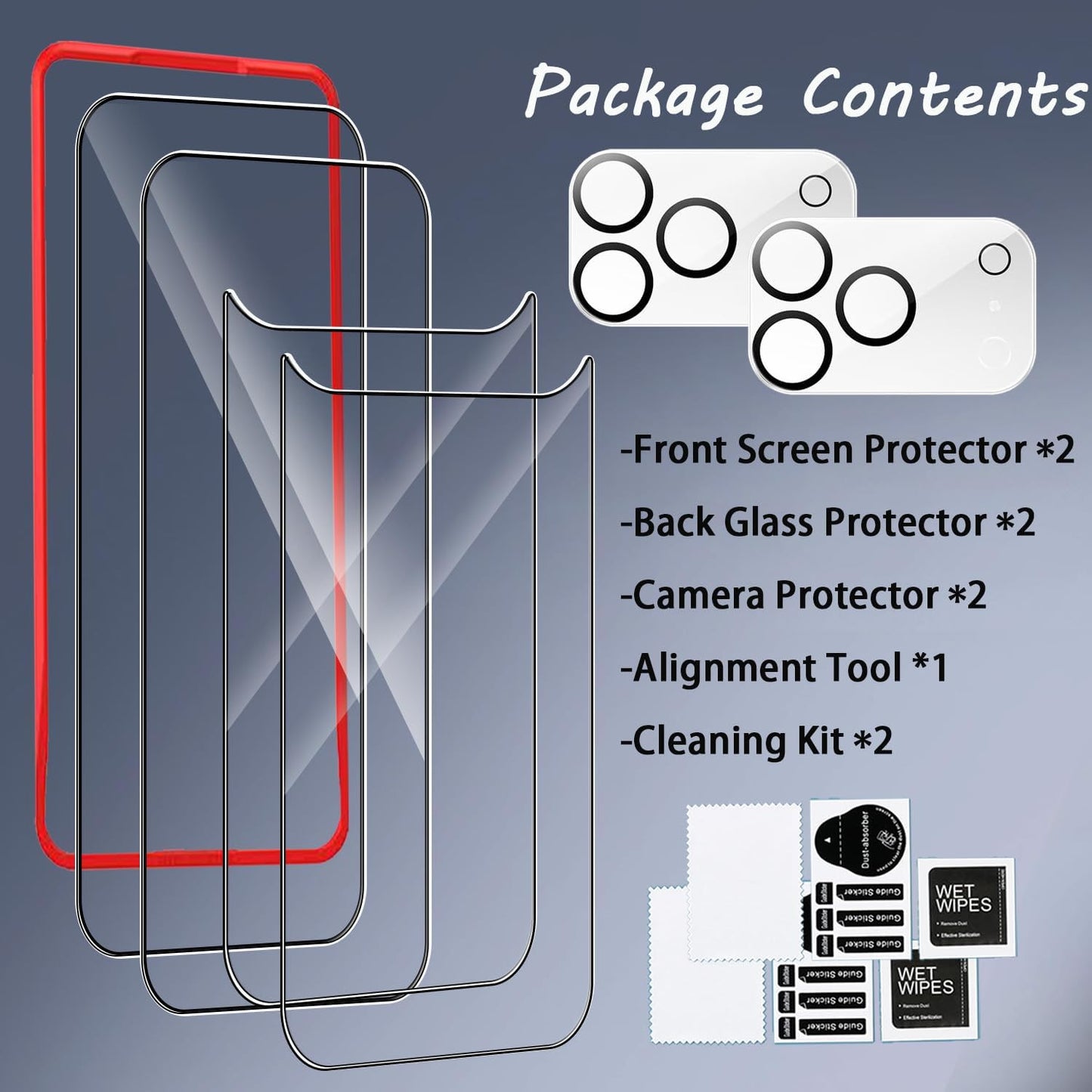 2 Pack Front Screen and 2 Back Glass Protector Compatible with Iphone 17 Pro Max