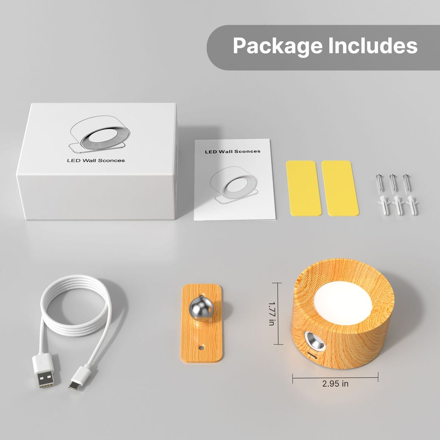 Wall Light LED Sconces 3 Brightness Levels Modes Batter Rotatable Lamps Lighting