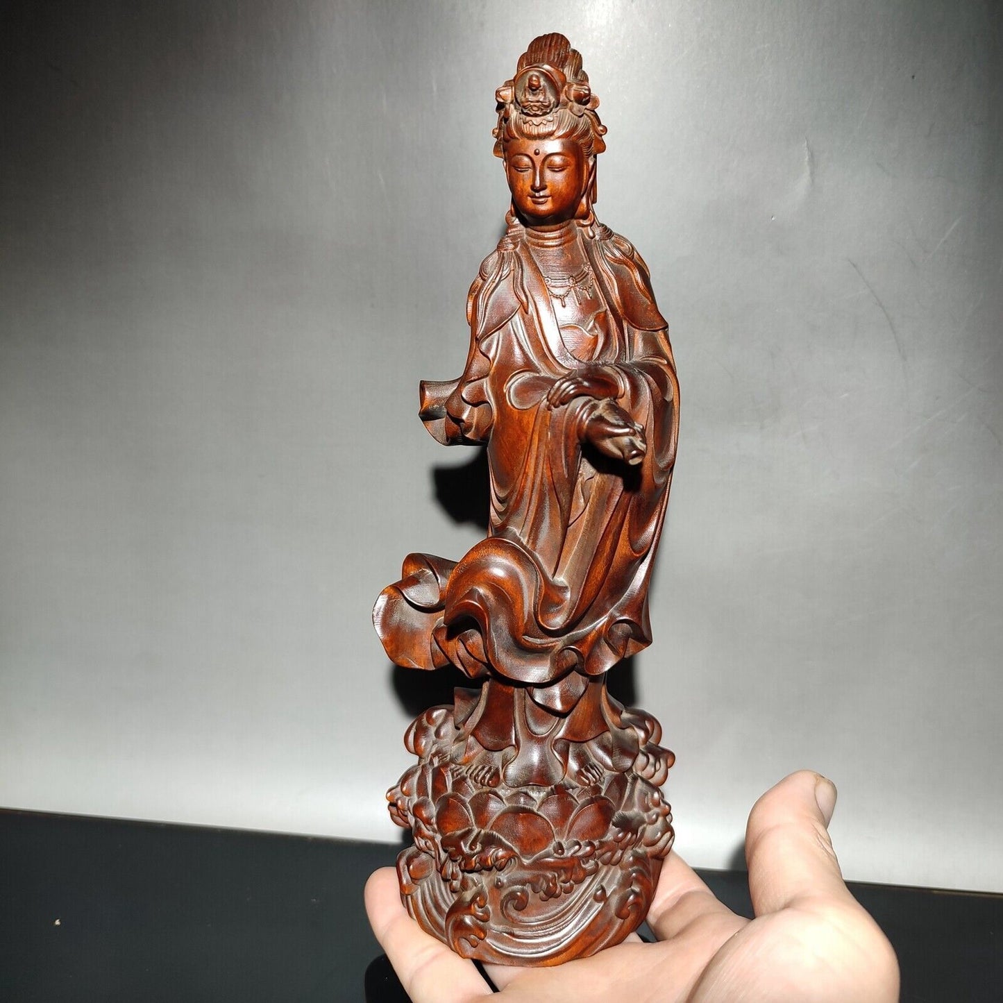 Collect Carving Wooden Kwan-yin Statue Bodhisattva Buddhist Guanyin Praying Wood