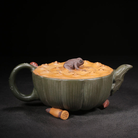 Chinese Yixing Zisha Clay Handmade Exquisite Teapot(青蛙莲子 底款:蒋蓉)
