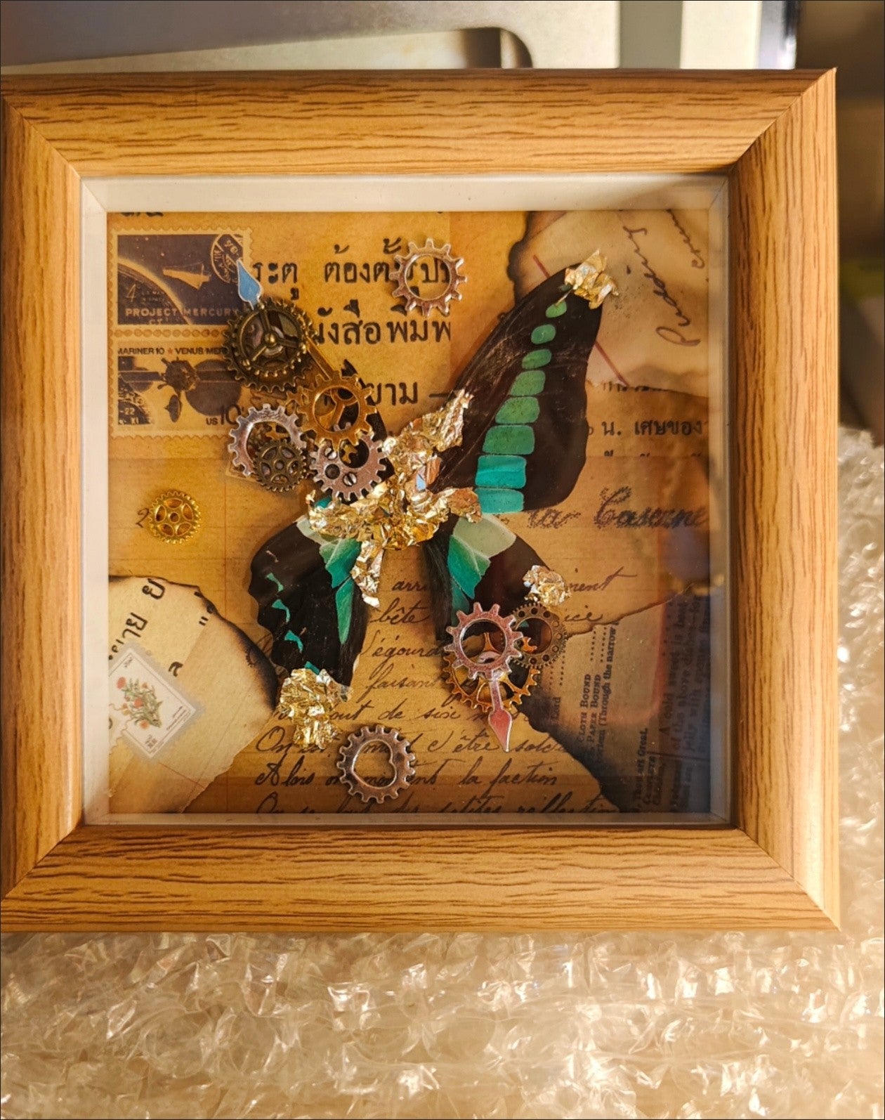 Steampunk Gold Leaf Real Butterfly Frame Chloris Swallowtail Specimen Gift