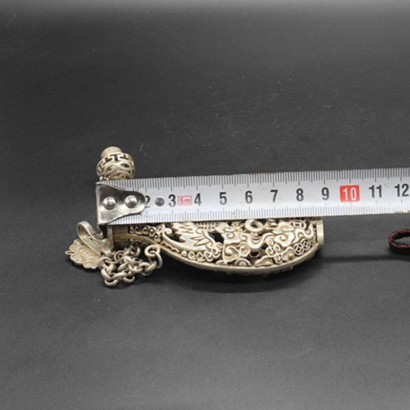 Vintage Chinese Knot Sachet, Silver-Plated Alloy, Antique Pendant