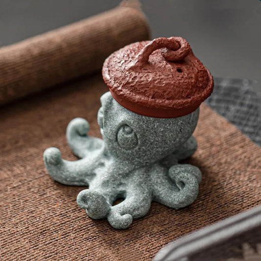 Handmade Octopus Green Sand Stone Tea Pet 6cm Tea Decoration Statue Tea Play