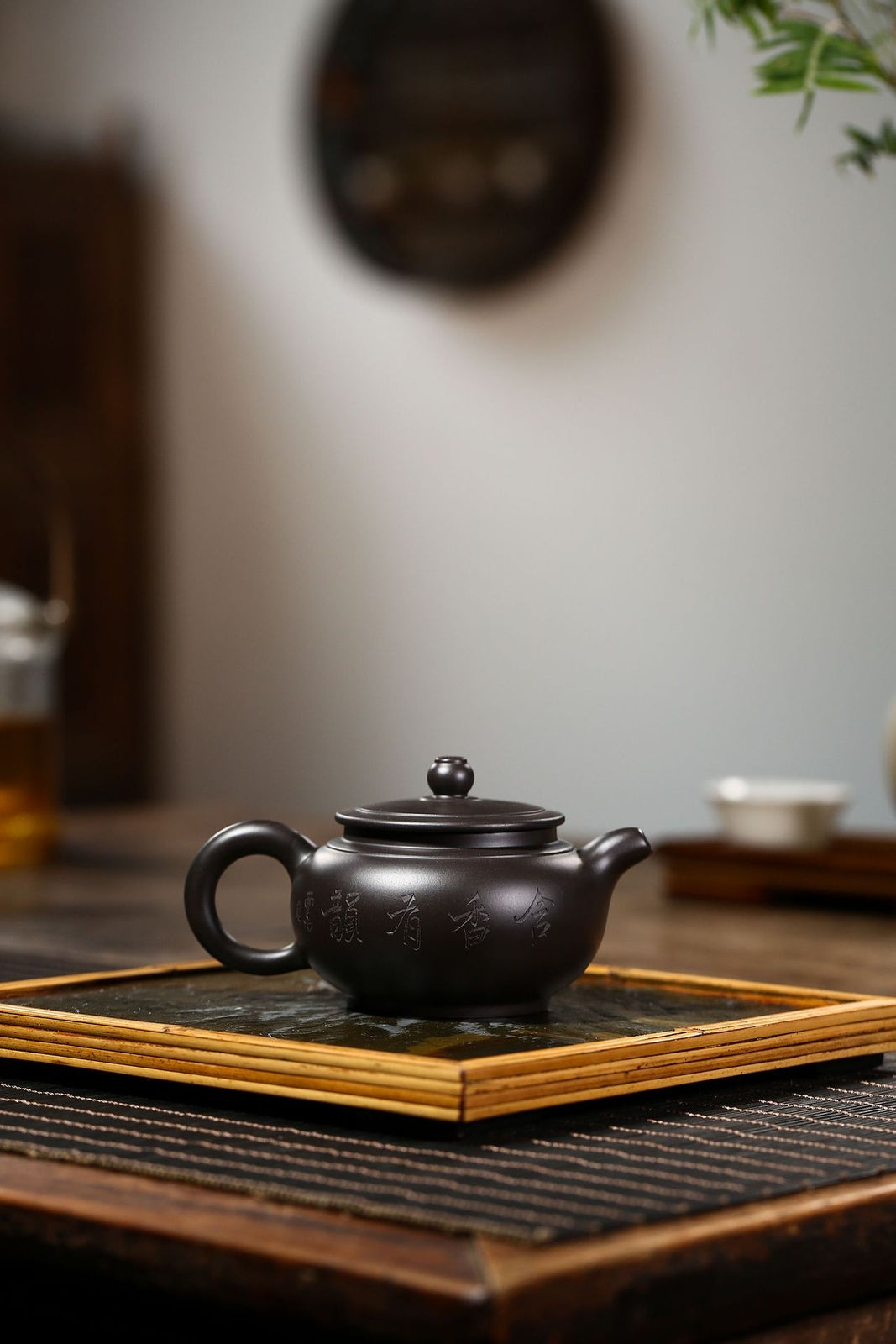 5" Chinese Yixing Zisha Pottery Black Zhu Clay 200ML Lotus Flower Teapot 壶趣