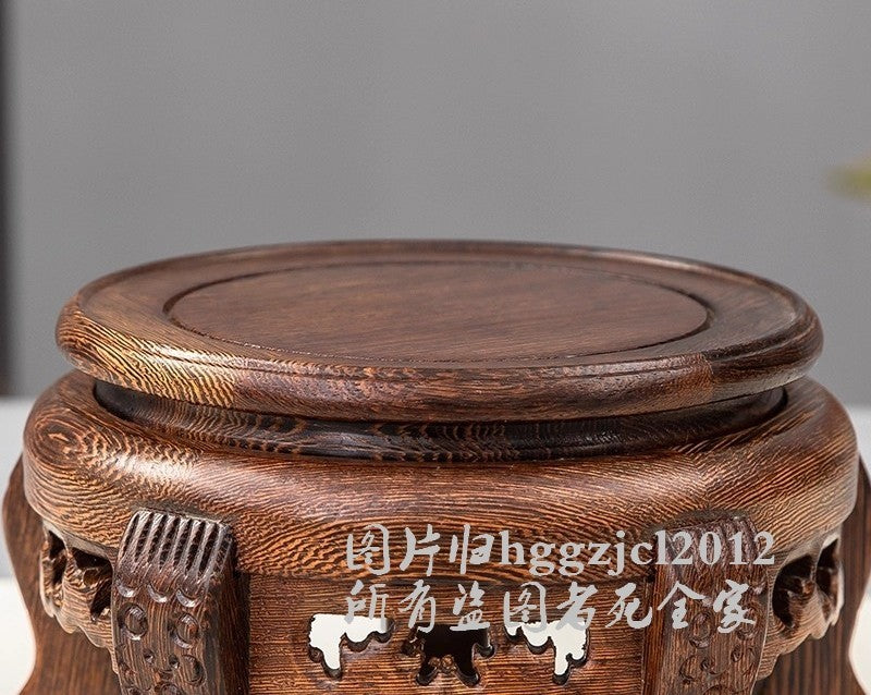 Solid Wenge Wood Display Rack Round Base Statue Art Bonsai Vase Holder Decor