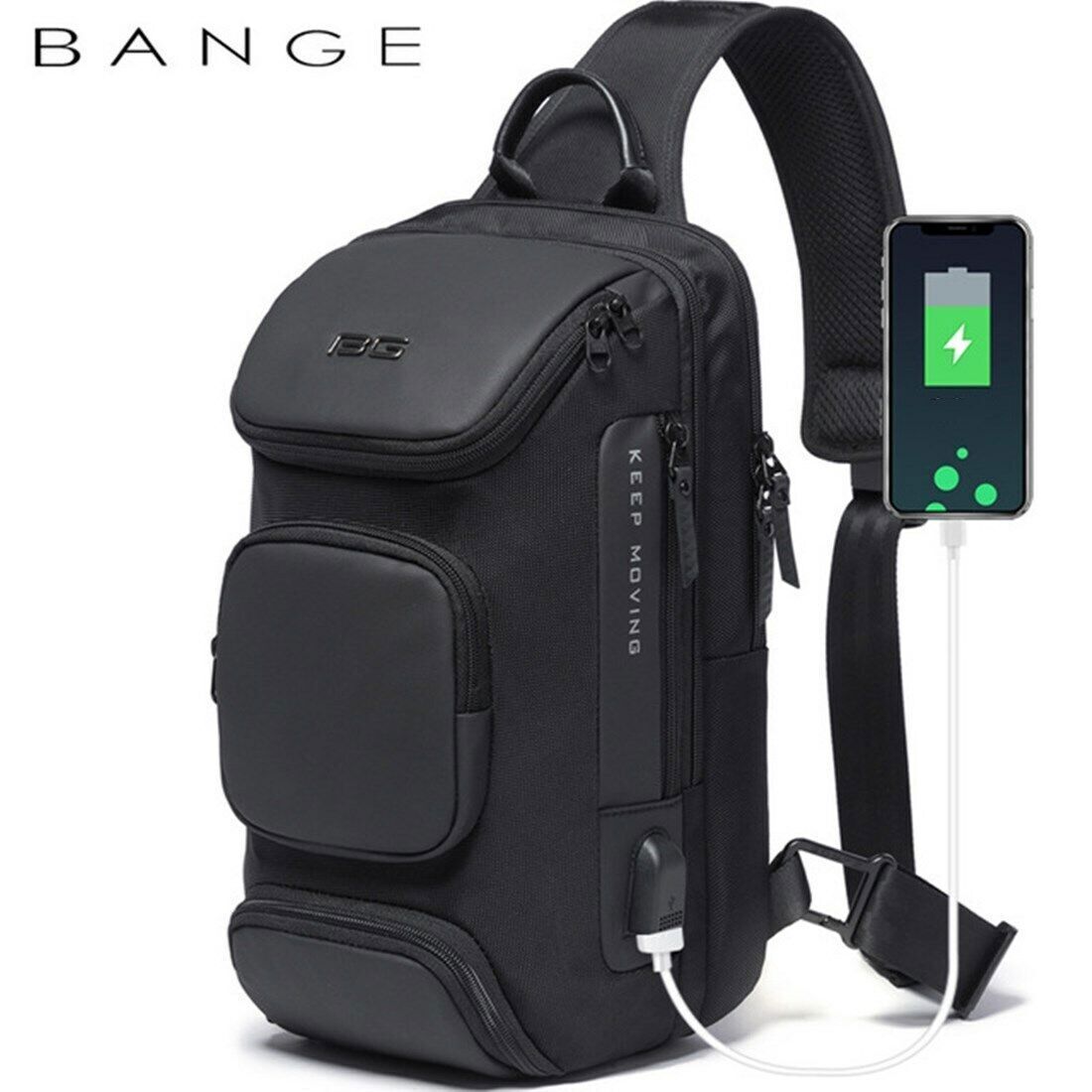 BG Men Messenger Shoulder Bag Short Trip Chest Travel Bag Pack+USB Port Luxury