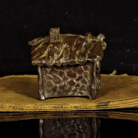 Chinese Antique Bronze Handheld Tree House Incense Burner Statue Ornament