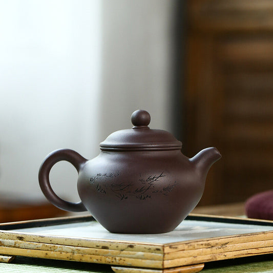 China Yixing Zisha Pottery Purple Clay Handmade 300cc Mesh Teapot 珠圆玉润