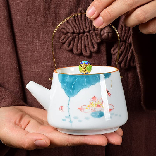 220ml Hand Painted Lotus Ceramic Teapot Household Kettle Kung Fu Tea Set Tea