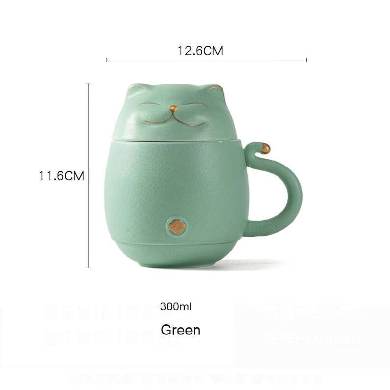 Embersceramic Lucky Cat Ceramic Tea Cup with Infuser Cute Cat Tea Mug with Lid