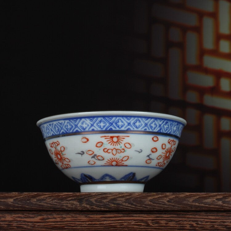 3.3" Collection Chinese Jingdezhen Blue-and-white Porcelain Gild Red Glaze Cup