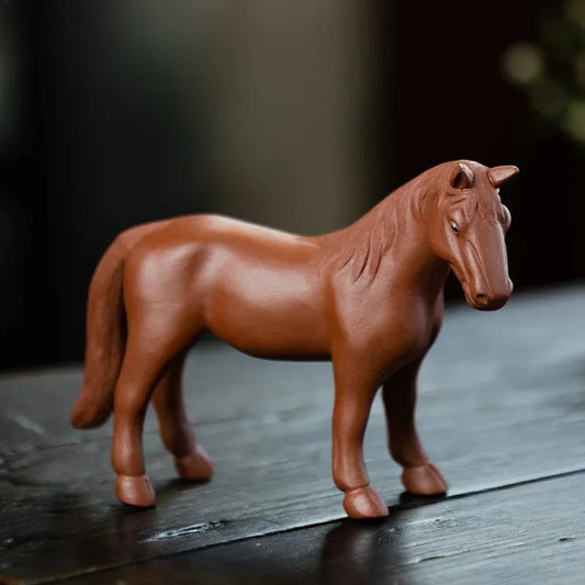 12cm Chinese Yixing Purple Clay Lucky Zodiac Horse Tea Pet Statue Ornament