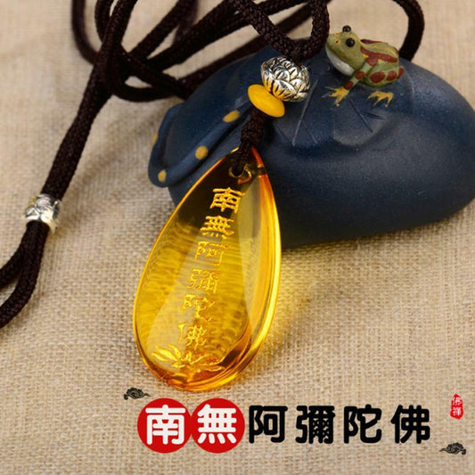 2PCS Namo Amitabha Crystal Pendant Tibetan Buddhist Amulet Feng Shui Necklace