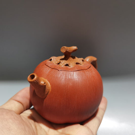 Chinese Yixing Zisha Clay Handmade pattern Exquisite Teapot 品名:小品柿圆壶 低款:陈鸣远