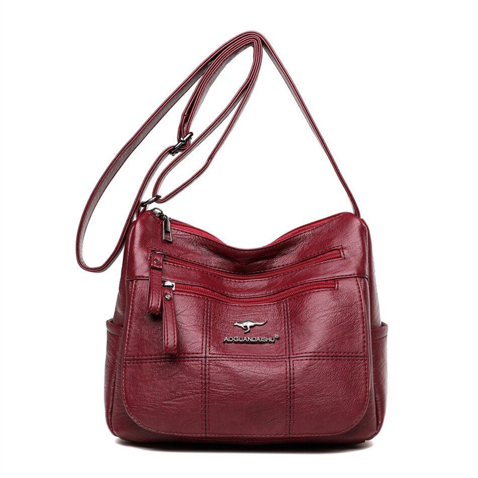 Crossbody Bag Soft Leather Messenger Pouch Retro Woman Handbag Shoulder Purse