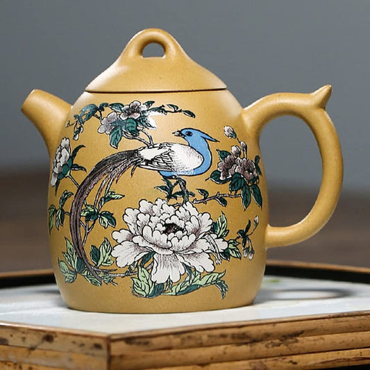 200ml Yixing Purple Clay Hand Painted Flower Birds Pattern Teapot Tea Set Kettle
