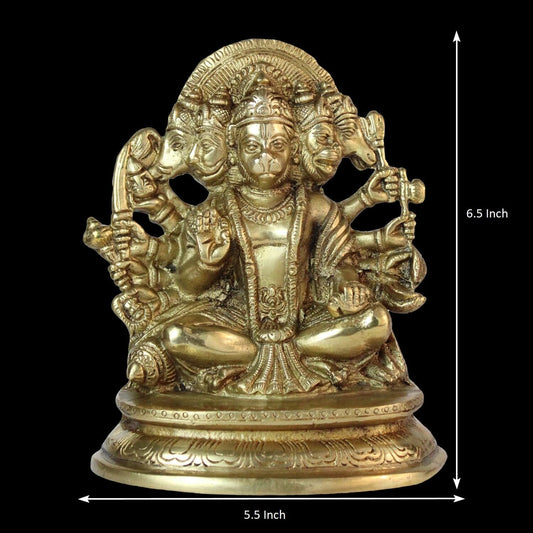 Brass Hindu God Panchmukhi Shri Hanuman Ji Statue Figurine Idol Sculpture