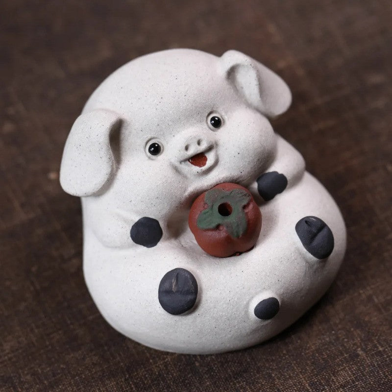 6.6cm Purple Clay Handcarvede Zodiac Pig Incense Holder Tea Pet Statue Ornament