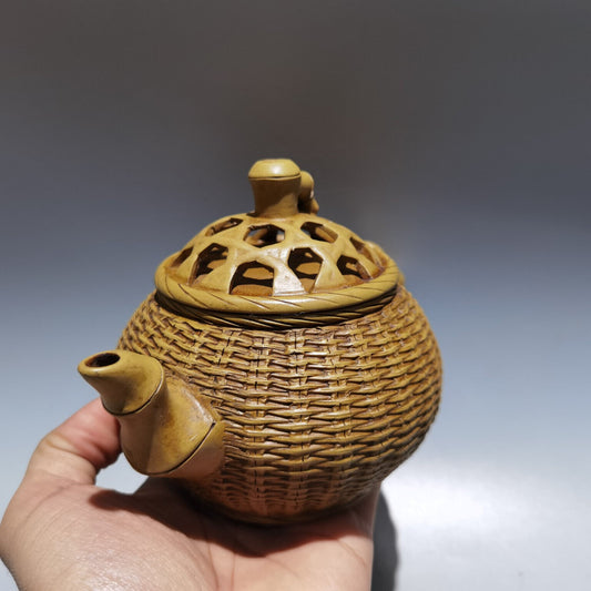Chinese Yixing Zisha Clay Handmade Exquisite Teapot (竹编壶 底款:瑞新陶艺 )