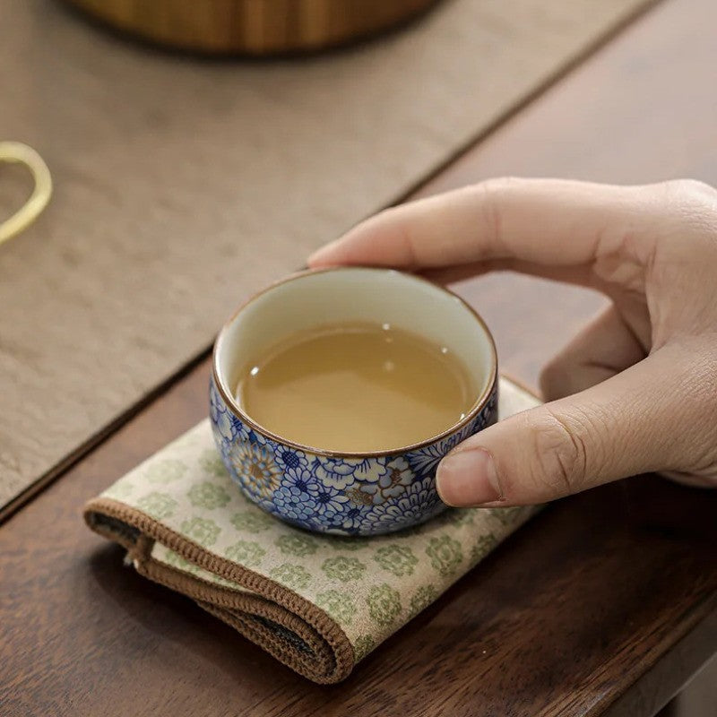 55ml Chinese Blue and White Ceramic Teacup Handmade Meditation Cup Tea Set