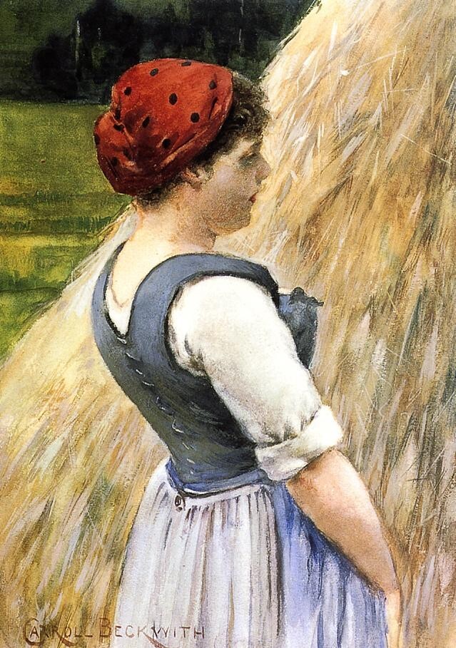Dream-art Oil painting Peasant-Against-Hay-1883-James-Carroll-Beckwith-oil-paint
