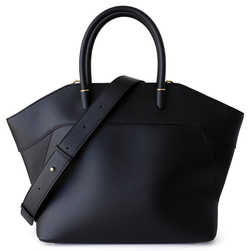 Trapezoid Real Leather Tote w/ Zipper Purse Shoulder Bag Handbag w/ Long Strap
