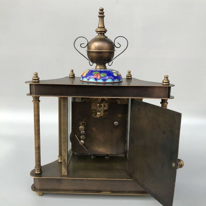 Exquisite Old Chinese copper Cloisonne Enamel handmade Mechanical clock