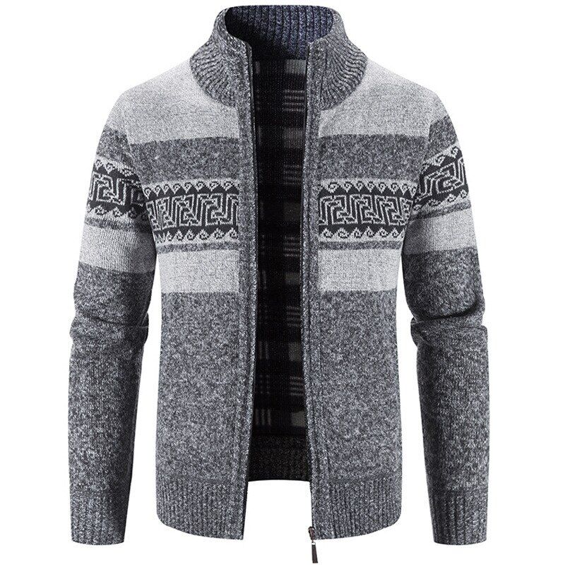 Men's Cardigan Sweater Fall Stand Collar Fleece Full Zip Male Clothing Coat