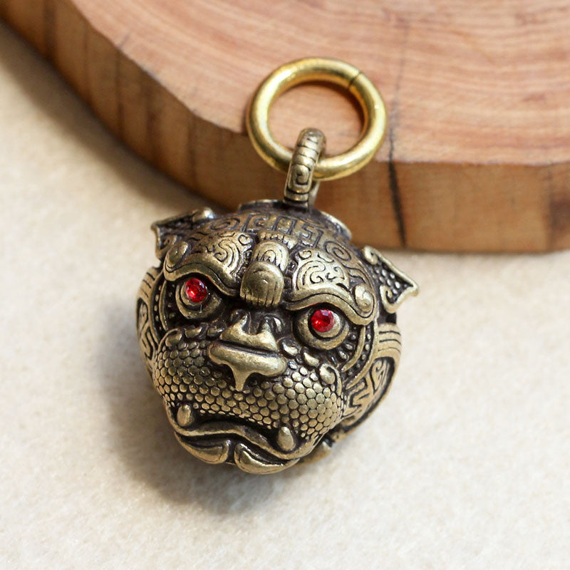Copper Solid Trinkecopper Tiger Head Bell Car Key Chain Antique Bronze Model #