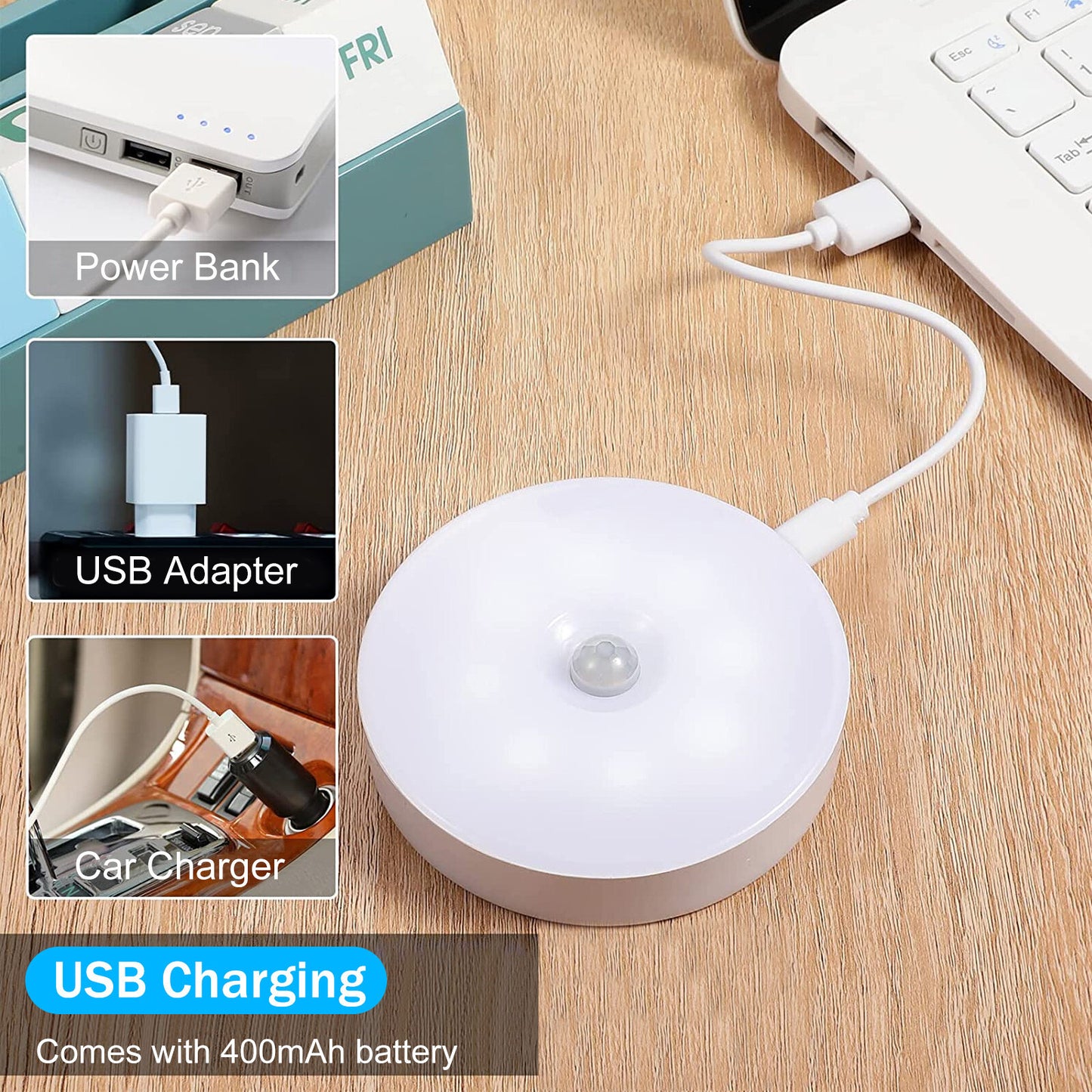 Led Motion Sensor Light USB Rechargeable PIR Wall Cabinet Stair Night Light Lamp