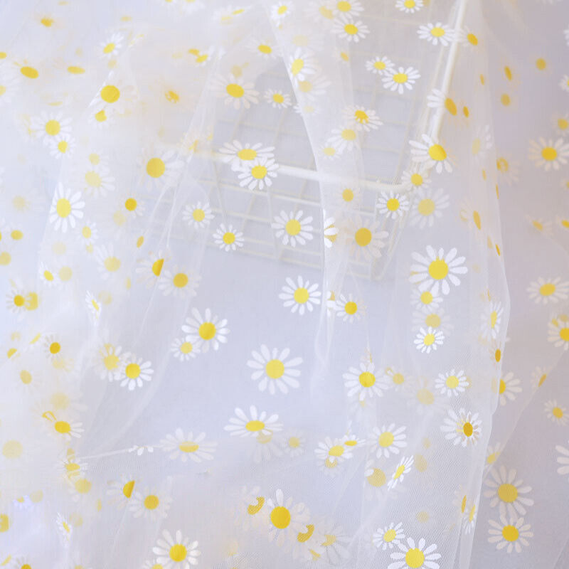 Floral Daisy Gauze Mesh Fabric Transparent Chiffon DIY Sweet Dress Blouse Bags