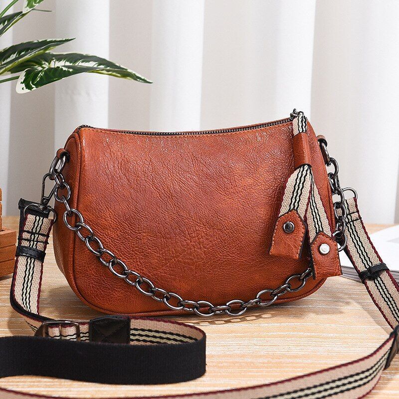 Vintage Zipper Little Bag Hard Synthetic Leather Chain Ladies Shoulder Bag Shell
