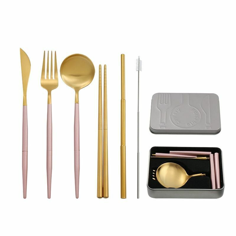 4Pcs/Set Collapsible Tableware Stainless Steel Cutlery Portable Travel Flatware