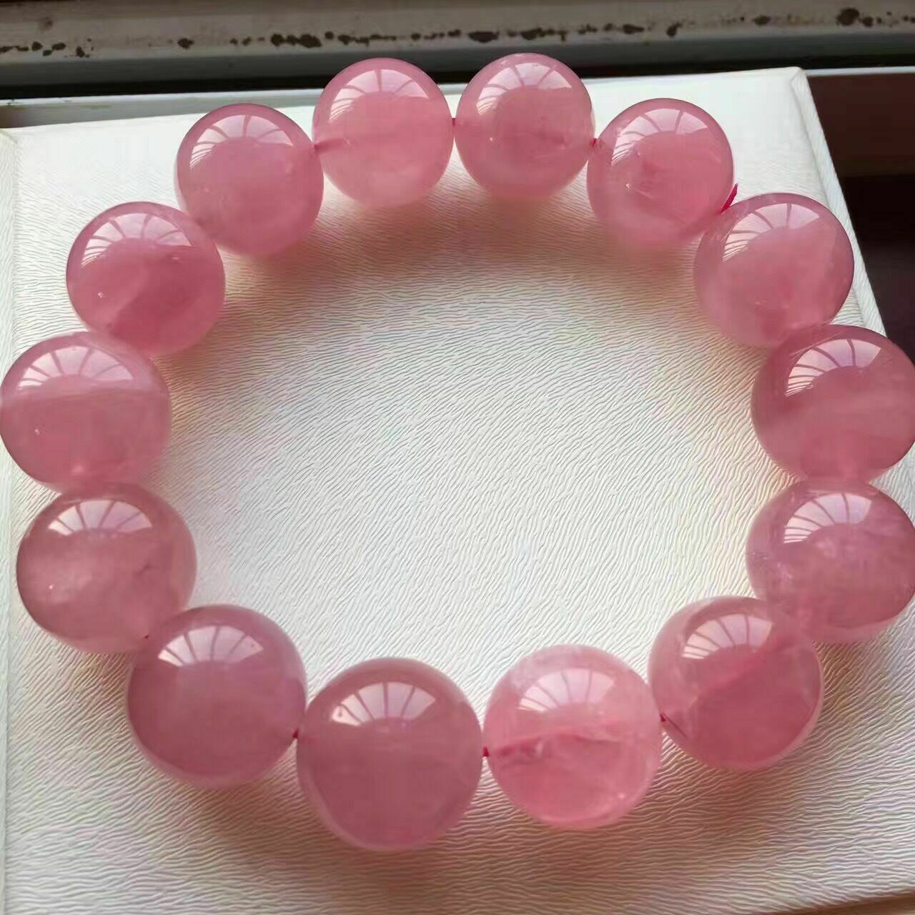 Natural Madagascar Rose Quartz Crystal Stretch Beads Bracelet 15-14mm AAA
