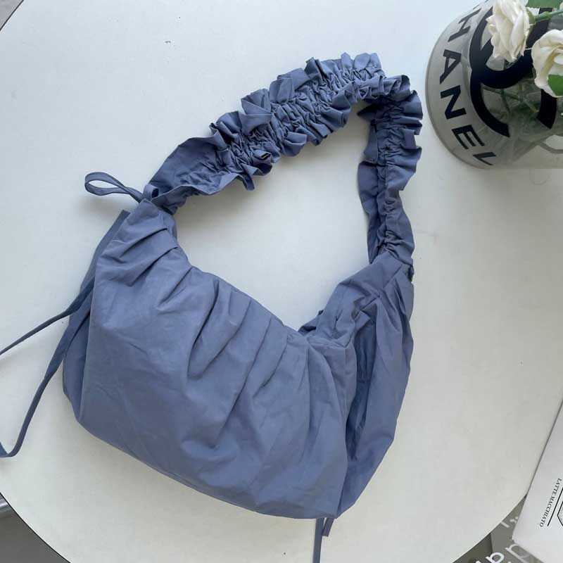 Drawstring Strap Shoulder Bag Pleated Handbags Large Cloth Totes Underarm Bags