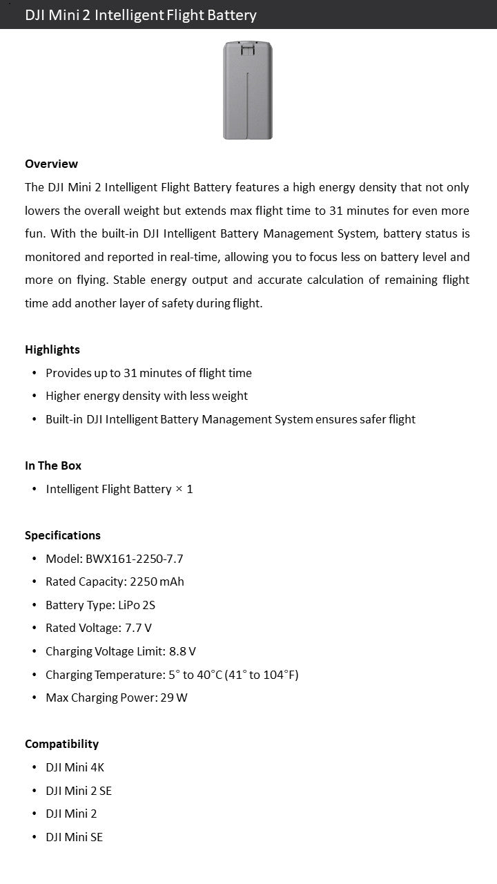 2 PCS DJI Mini 2 Intelligent Flight Batteries– 31min Flight Time for Mini2/SE/4K