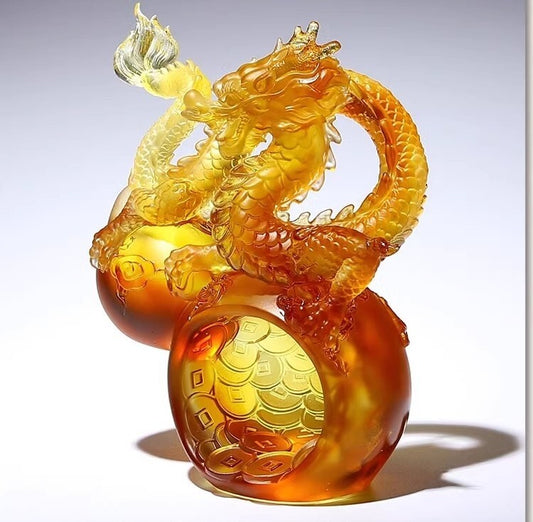 6" Real Chinese Liu Li Crystal Dragon Gourd Statue Home Office Feng Shui Wealth